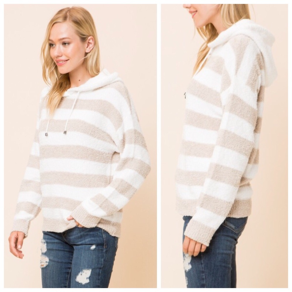New oatmeal striped hoodie - Picture 2 of 4